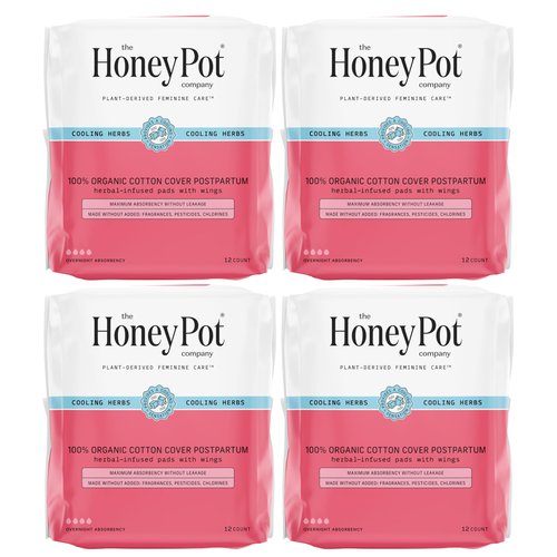 The Honey Pot Company - 48ct - Herbal Postpartum Pads w/Wings - Infused w/Essential Oils for Cooling Effect, Organic Cotton Cover, & Ultra-Absorbent - Postpartum Essentials to fill your Postpartum Kit