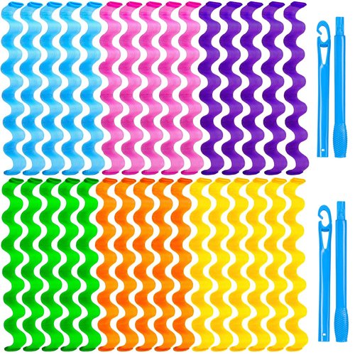 YEVYO 30 Pcs Heatless Hair Curlers Wave Curls Styling Kit with 2 Pcs Styling Hooks, No Heat Hair Curlers Heatless Wave Curlers for Women Girls Long Medium Short Hair (6 Colors, 55 cm/21.65 inch)