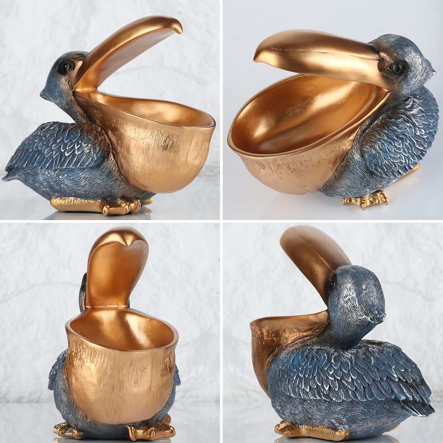 Pelican Key Holder Statue - Fun Hippo Candy Dish for Office Desk | Unique Modern Decor (Gold)