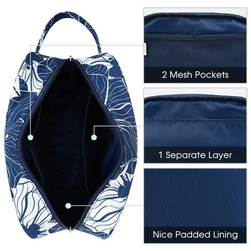 Narwey Travel Toiletry Bag for Women Traveling Dopp Kit Makeup Bag Organizer for Toiletries Accessories Cosmetics (Blue Lotus)