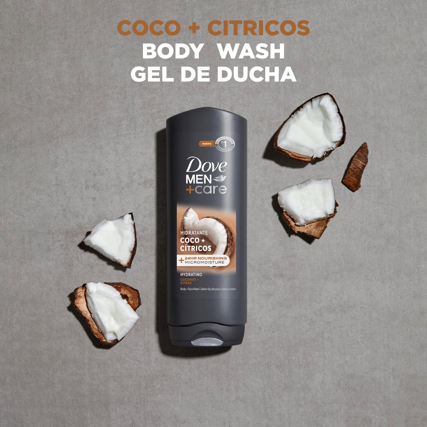 Dove Men+Care Hidratante Coco + Cítricos Body and Face Wash 4 Count for Hydrated Skin Coconut
