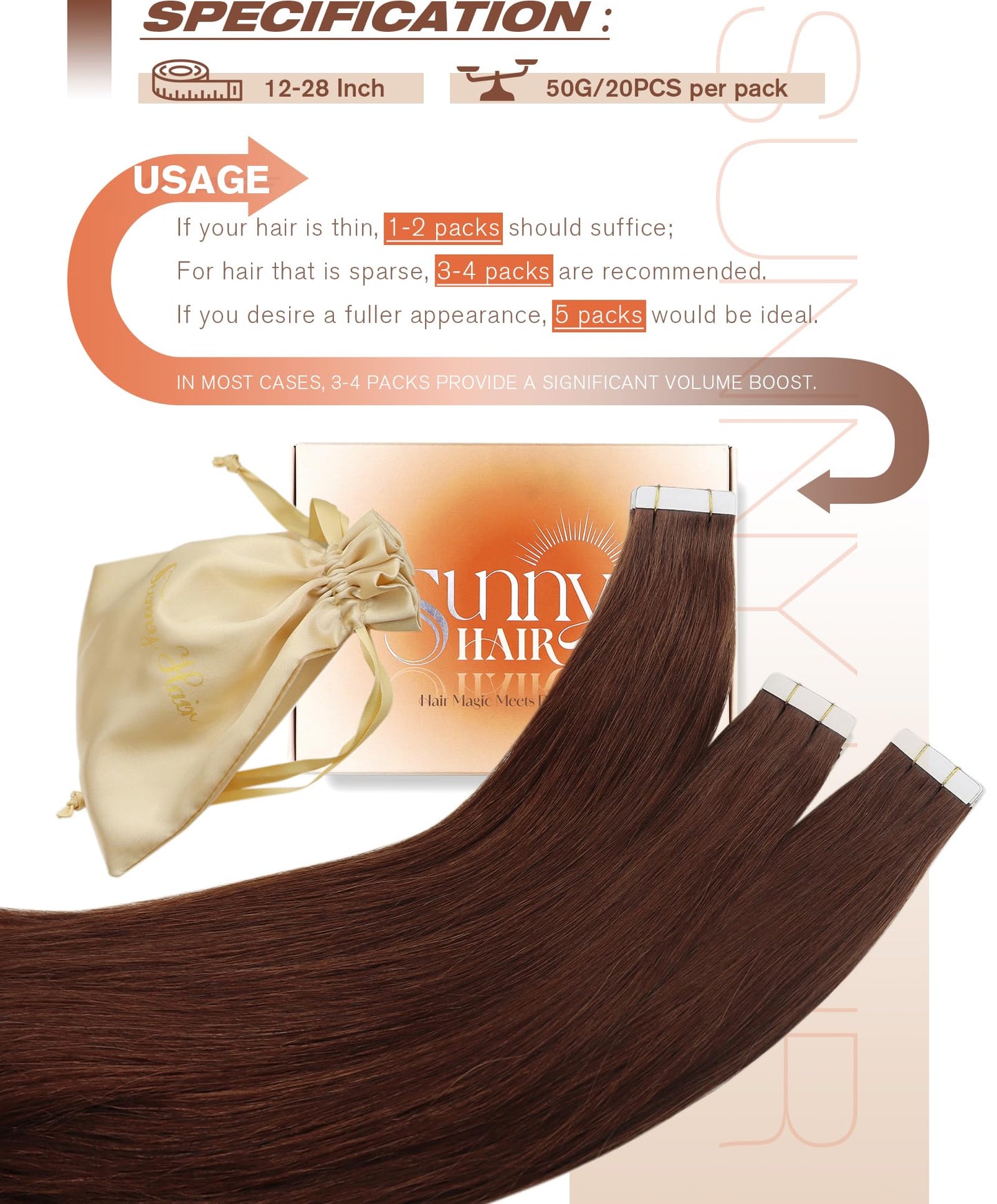 Sunny Hair Auburn Brown Tape in Hair Extensions Auburn Human Hair Tape in Extensions Red Auburn Hair Extensions Tape in Human Hair Tape in Human Hair Extensions Brown Short Hair 20pcs 12inch