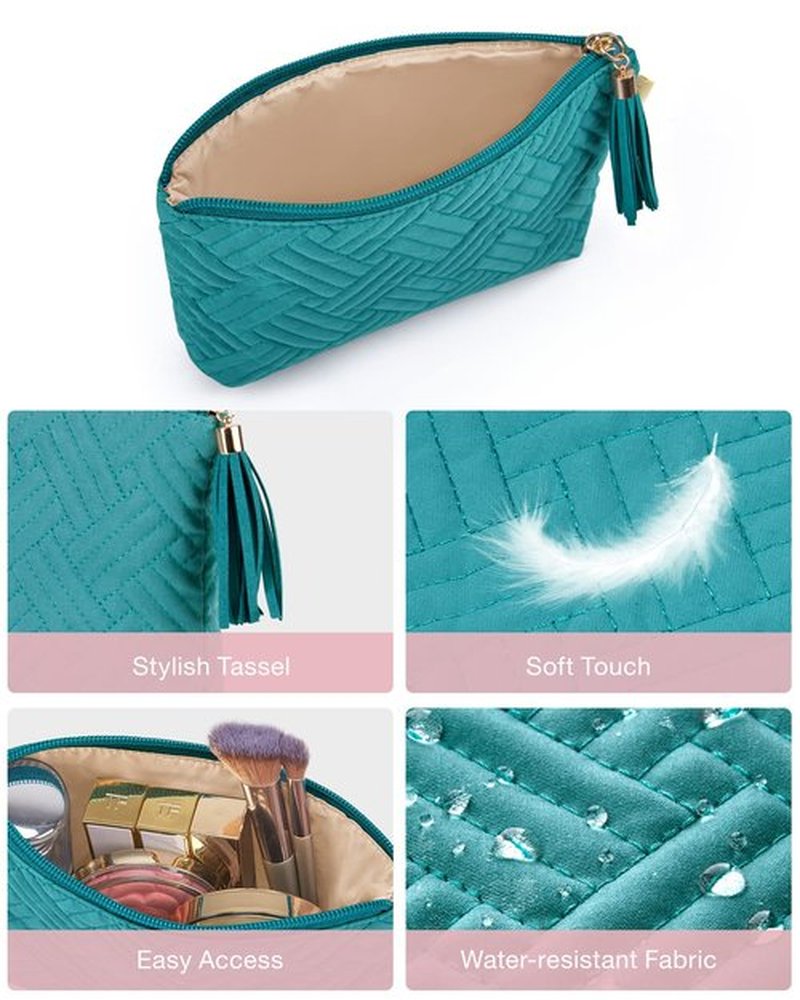 BAGSMART Small Cosmetic Bag, Elegant Roomy Makeup Bags,Travel Waterproof Toiletry Bag Accessories Organizer Gifts (Teal-1 pcs)