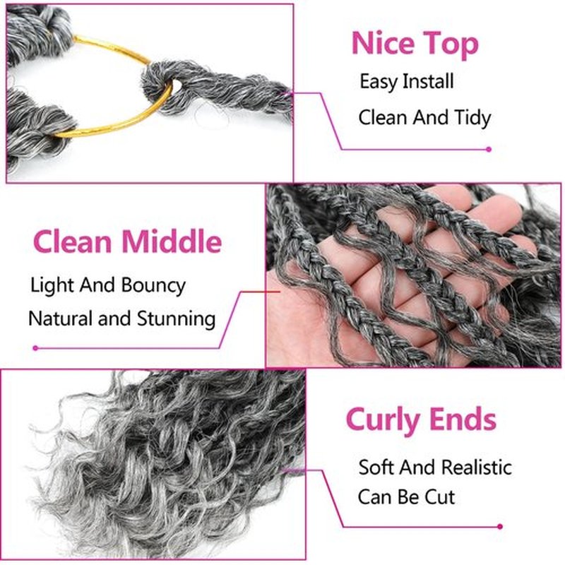 Goddess Box Braids Crochet Hair Box Braids Crochet Hair For Black Women Pre Looped Crochet Hair with Curly Ends Bohemian Crochet Box Braids Crochet Hair(12inch(Pack of 8), Tgrey)