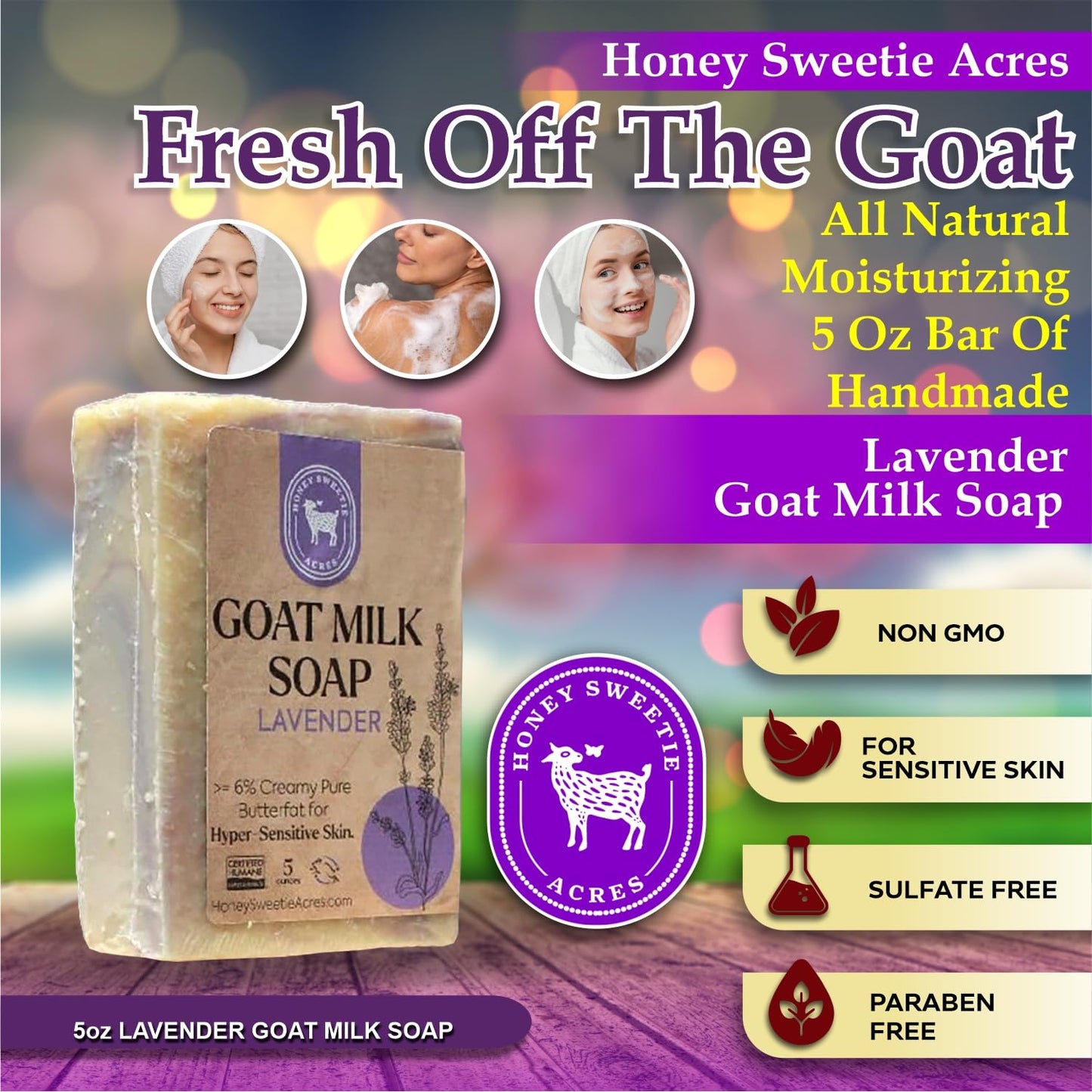Honey Sweetie Acres Lavender Goat Milk Soap, 5 oz Bar