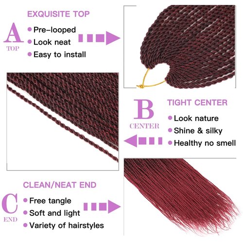 ZRQ Senegalese Twist Crochet Hair For Black Women 18 Inch Long Ombre Red PreTwisted Twist Crochet Hair 25 Strands Pre Looped Crochet Braids 8 Packs Crochet Twist Hair