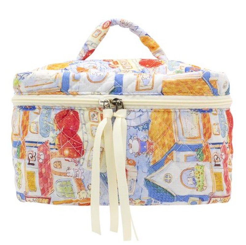 PAZIMIIK Cotton Makeup Bag for Women Large Quilted Travel Cosmetic Case Girls' Make Up Organizer,Little Bunny