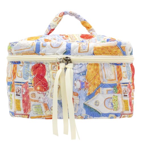 PAZIMIIK Cotton Makeup Bag for Women Large Quilted Travel Cosmetic Case Girls' Make Up Organizer,Little Bunny