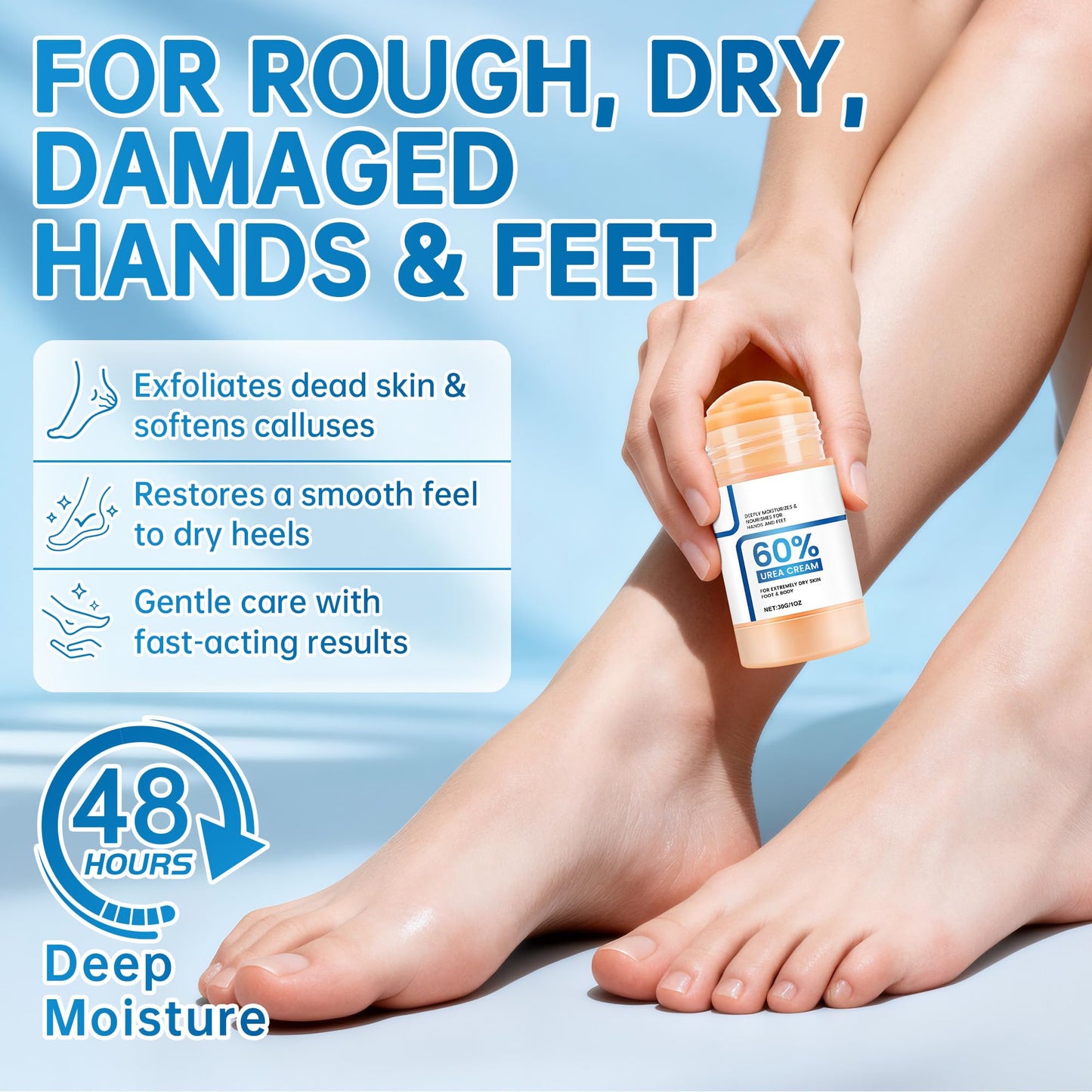 60% Urea Cream Set - Body Lotion & Foot Care Stick for Dry,Rough & Cracked Skin,Deep Hydration & Exfoliation, Fast Absorbing Non-Greasy,Suitable for Sensitive Skin,All Body Use (Heels,Elbows,Knees)
