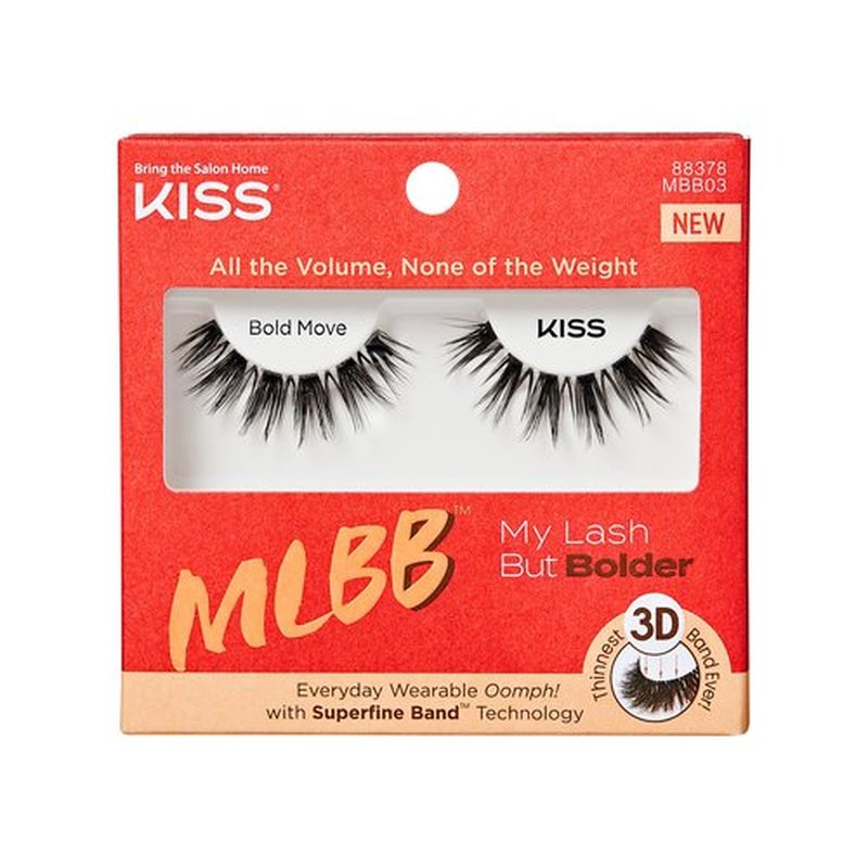 KISS My Lash But Bolder, False Eyelashes, 'Bold Move', 12 mm, Includes 1 Pair, Contact Lens Friendly, Easy to Apply, Reusable Strip Lashes, Glue On Lashes