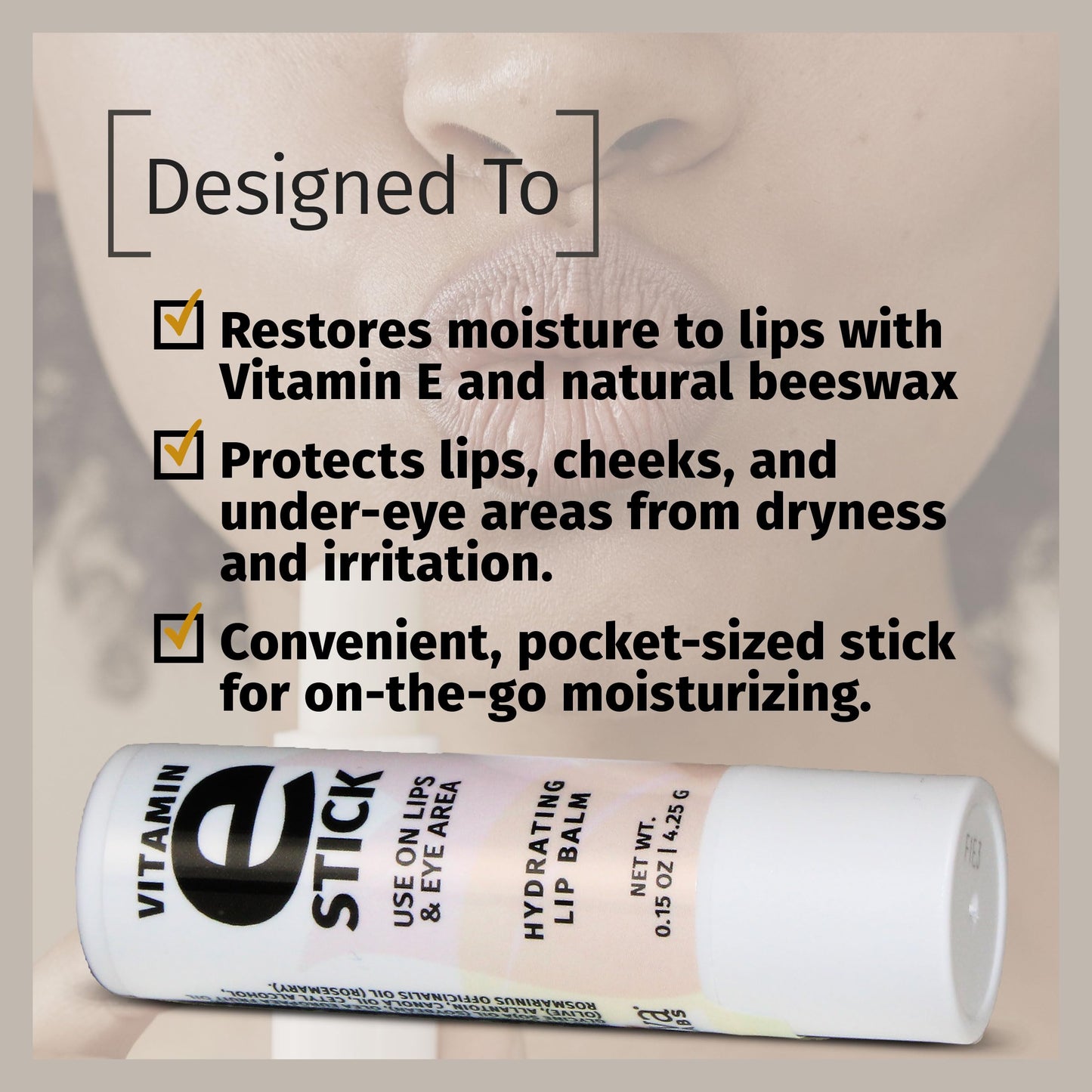 Reviva Labs Vitamin E Stick - Hydrating Lip Balm for Chapped Lips & Under Eye Care - Moisturizing with Beeswax, Shea Butter & Allantoin - Vitamin E Lip Balm for Men & Women