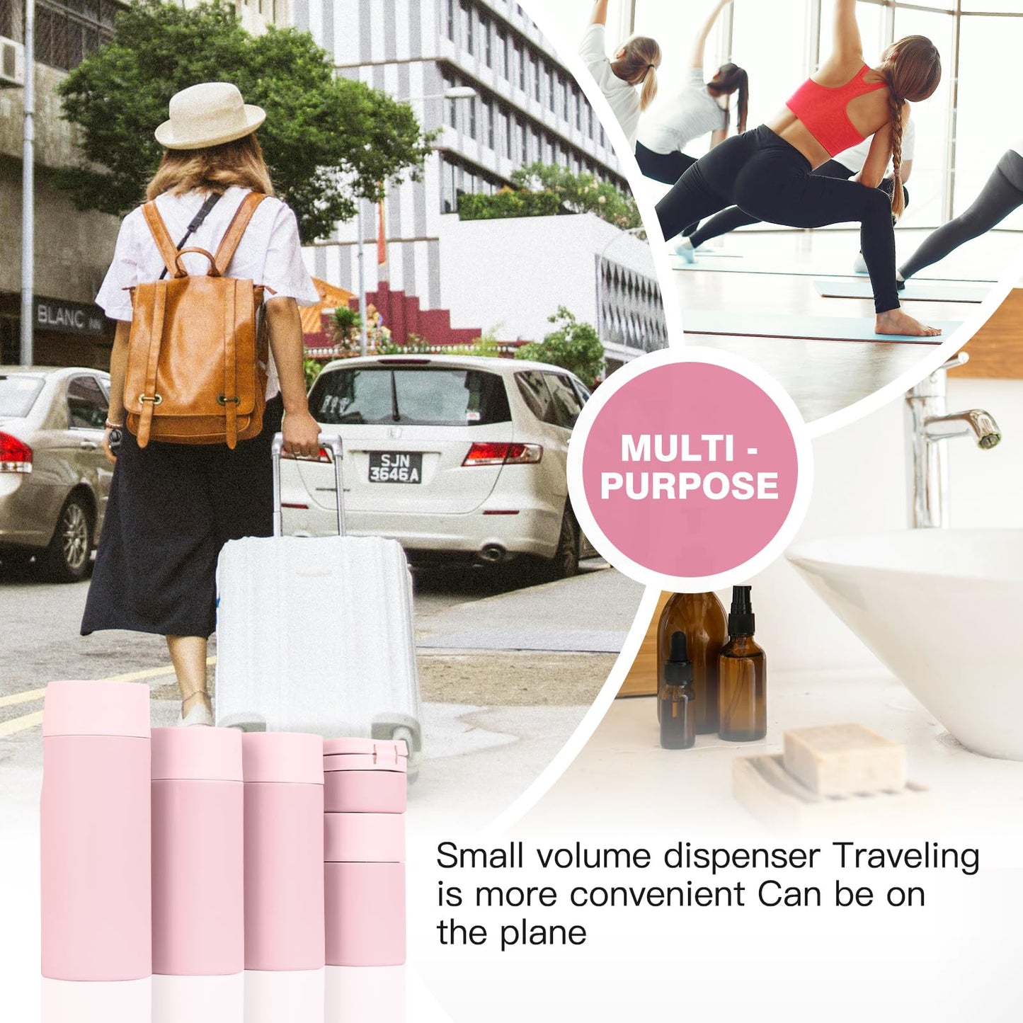 Travel Bottles for Toiletries, 5 Pack Travel Size Containers, TSA Approved Leak Proof Refillable Portable Travel Toiletry Bottles Set with Clear Toiletry Bag for Shampoo Conditioner, Lotion (Pink)