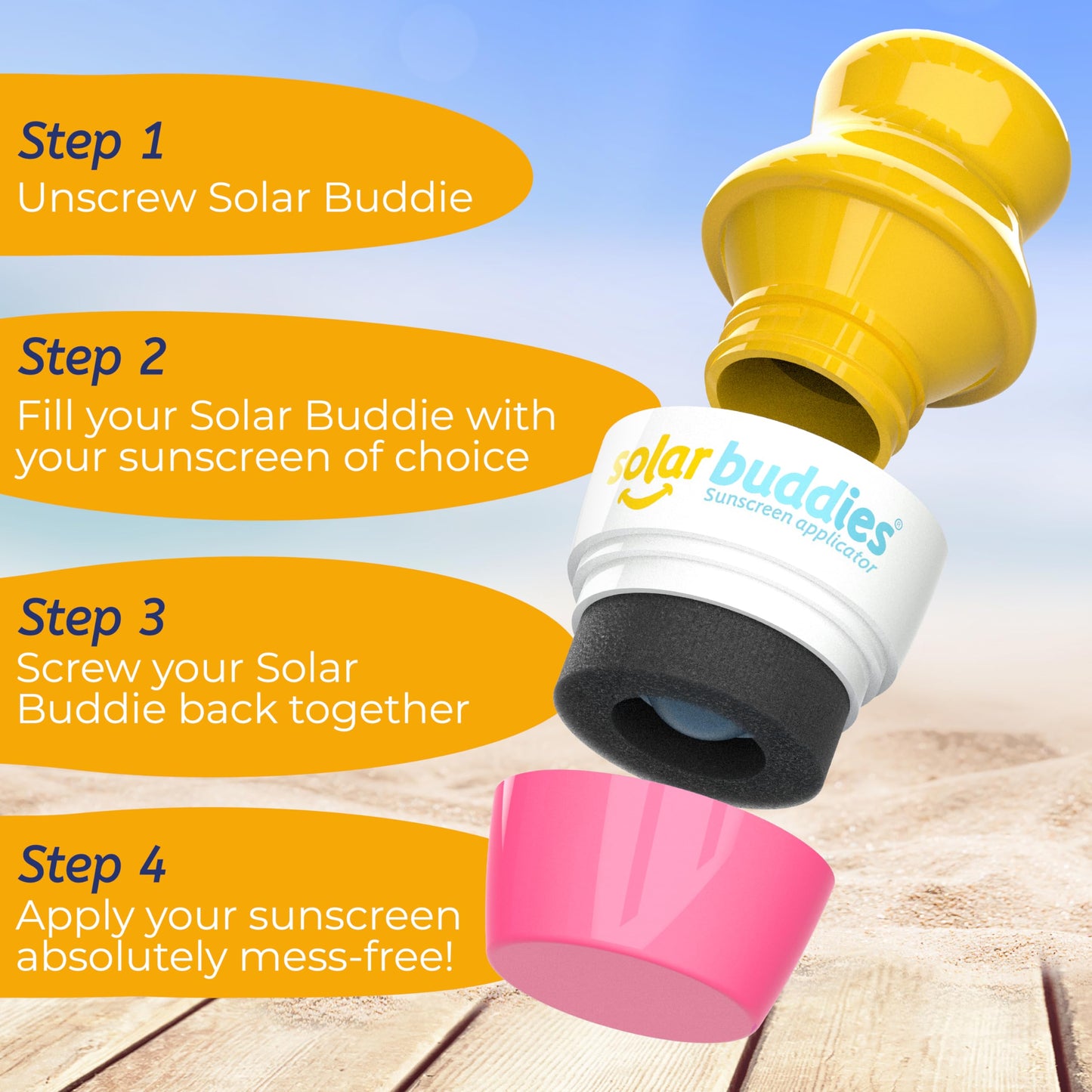 Solar Buddies Sunscreen Applicator – Blue & Pink Duo – BPA-Free Refillable Roll-on Sponge for Sunscreens & Lotions – For Kids, Adults & Families – 3.4Fl Oz – Perfect for Travel