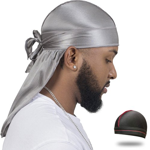 ForceWave Silky Durag for Men Wave Cap Satin Dorag for Men Women 360 Wave Gray