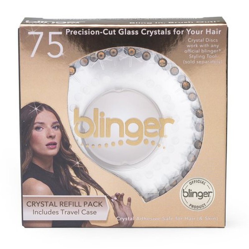 blinger Crystal Refill Pack | 5 Discs - 75 Precision-Cut Glass Crystals | Styling Tool not included | Smokey Topaz 4 mm