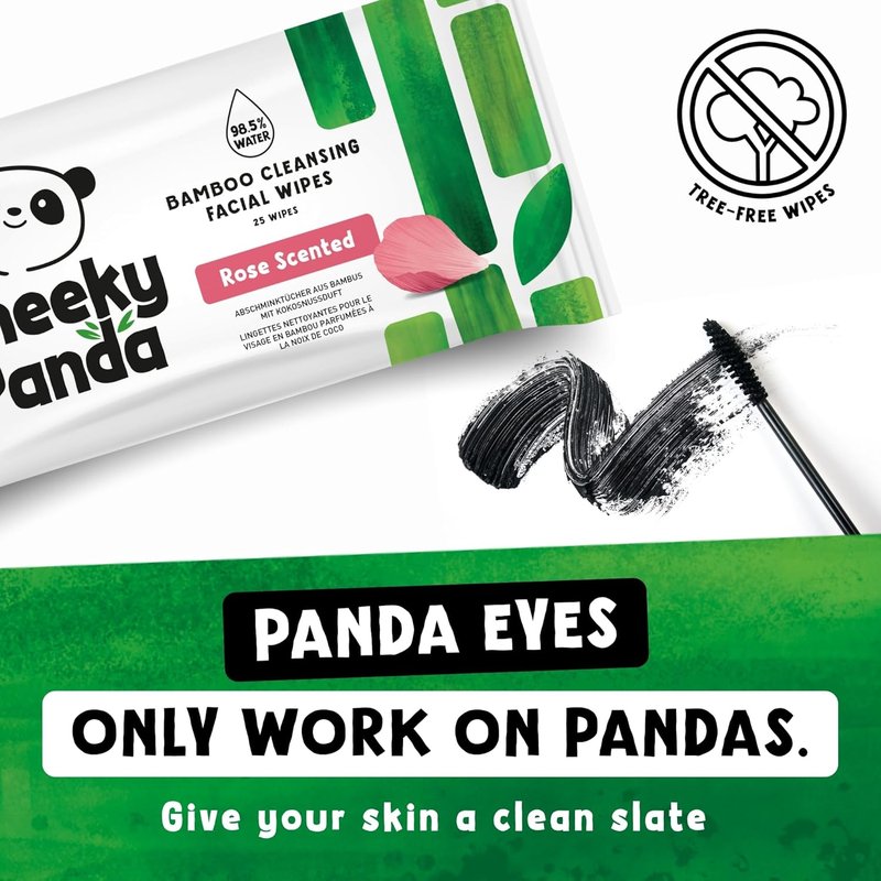 Cheeky Panda Face Cleansing Wipes - Biodegradable Rose Scented Makeup Remover | 24 Packs of 25 Flushable Wipes