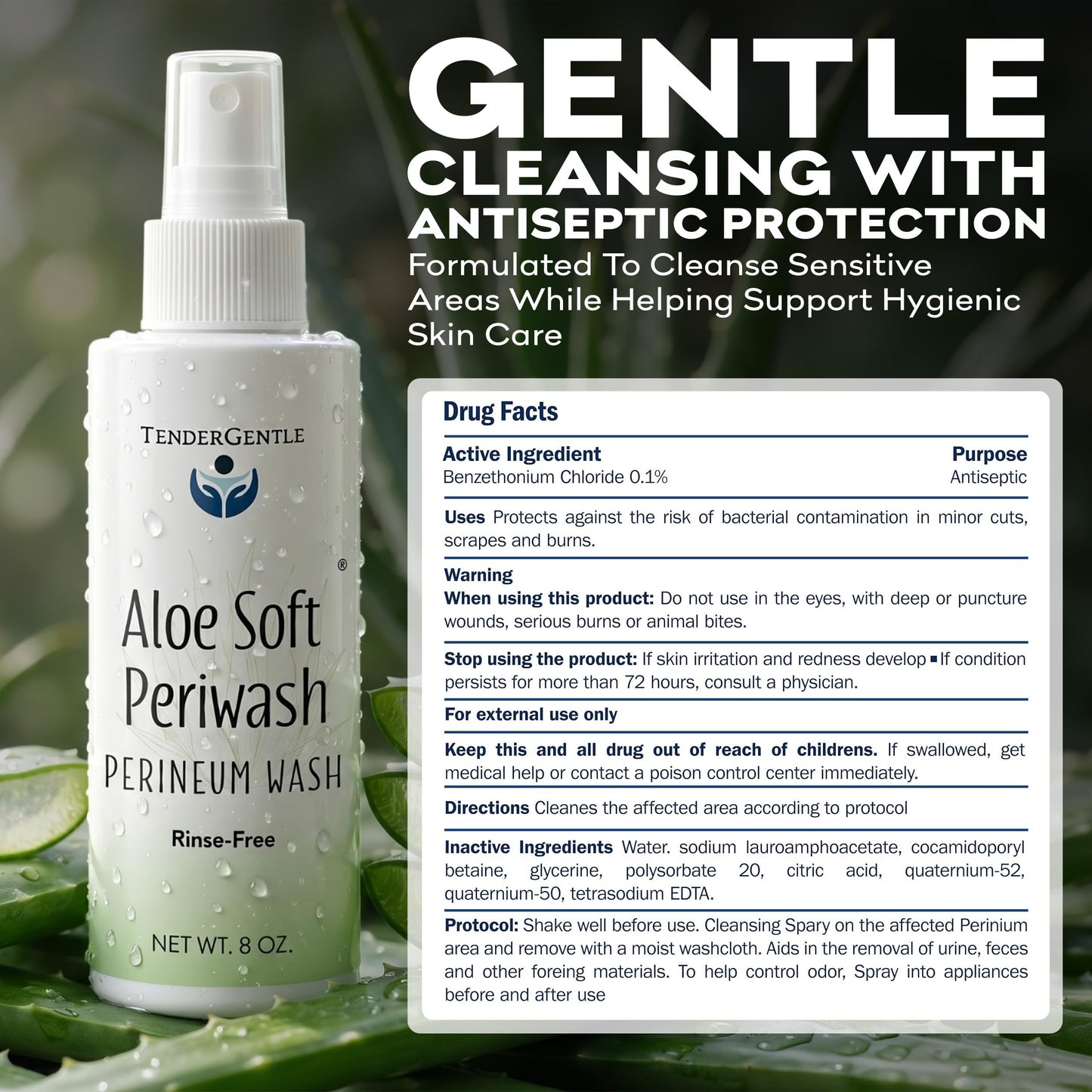 Aloe Soft Perineal Spray - Pack of 2 8 oz Rinse Free Perineum Wash - Cleanses and Soothes - Made with Aloe Vera Extract