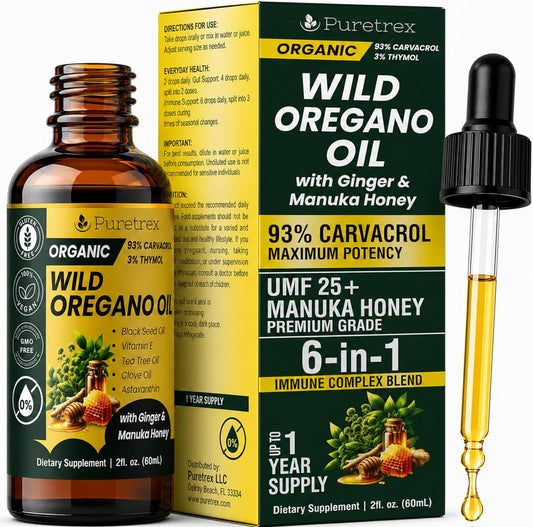 Organic Oil of Oregano Drops - High Potency Herbal Tincture with Black Seed Oil & Ginger | 60ml