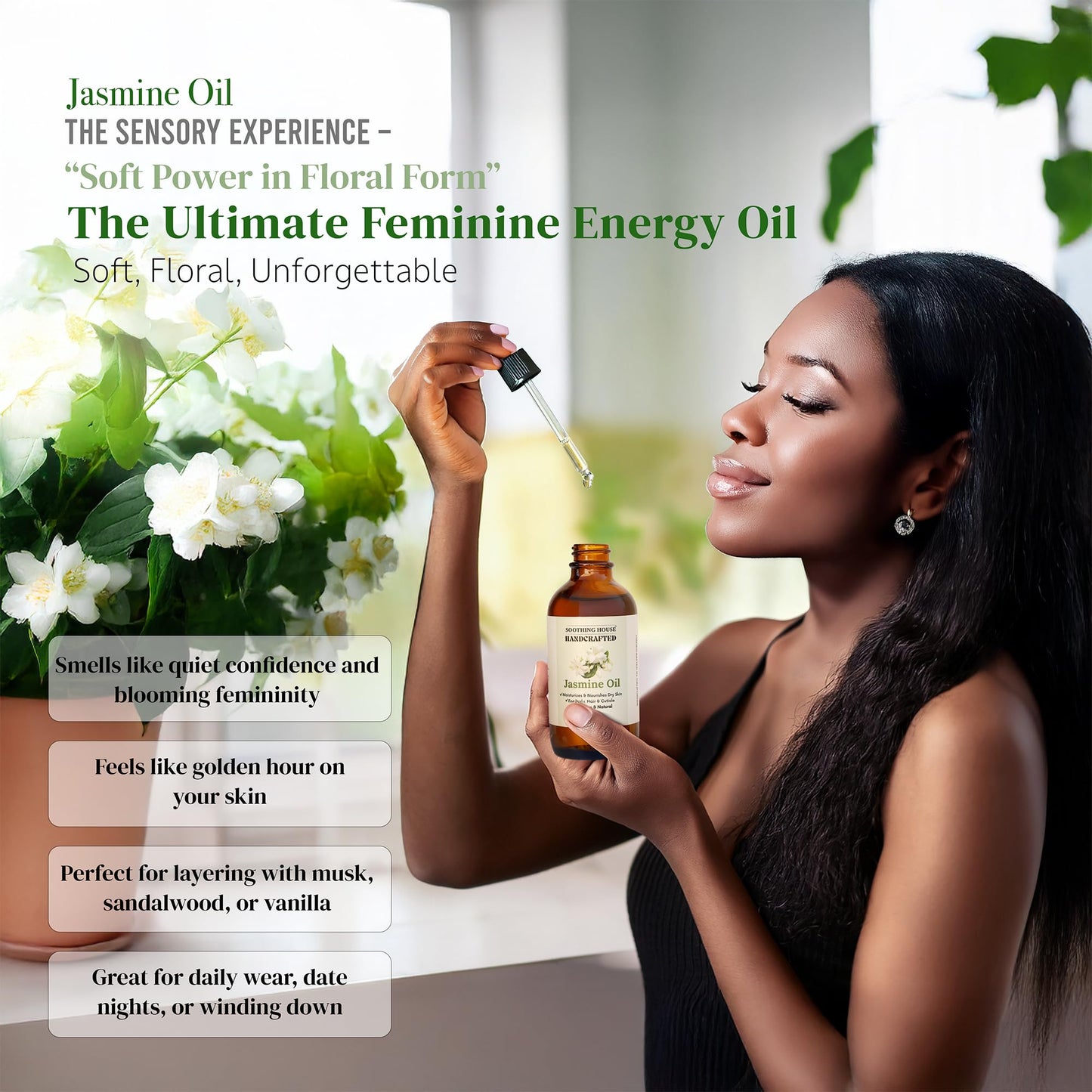 Soothing House Jasmine Body, Hair & Nail Oil: Nourishing & Fast-Absorbing, Lightweight Glow, with Vitamin E, Jojoba & Sweet Almond, All-Natural, 4 Fl Oz