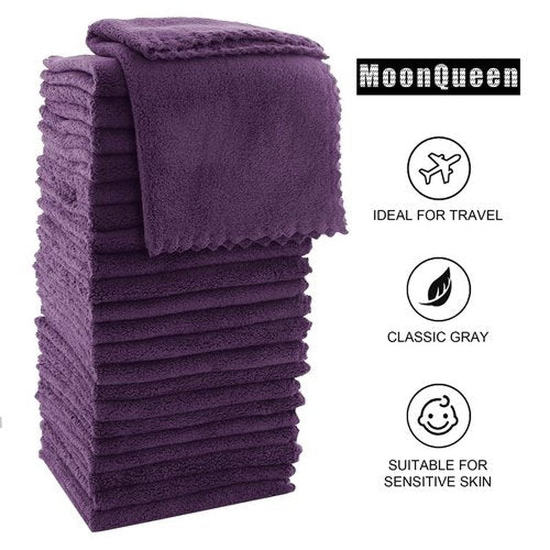 MOONQUEEN Ultra Soft Premium Washcloths Set - 12 x 12 inches - 24 Pack - Quick Drying - Highly Absorbent Coral Velvet Bathroom Wash Clothes - Use as Bath, Spa, Facial, Fingertip Towel (Plum)