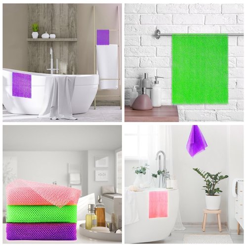 UJFQBH 3 Pieces African Bath Sponge African Net Long Net Bath Sponge Exfoliating Shower Body Scrubber Back Scrubber Skin Smoother,Great for Daily Use (Purple， Pink，Green)
