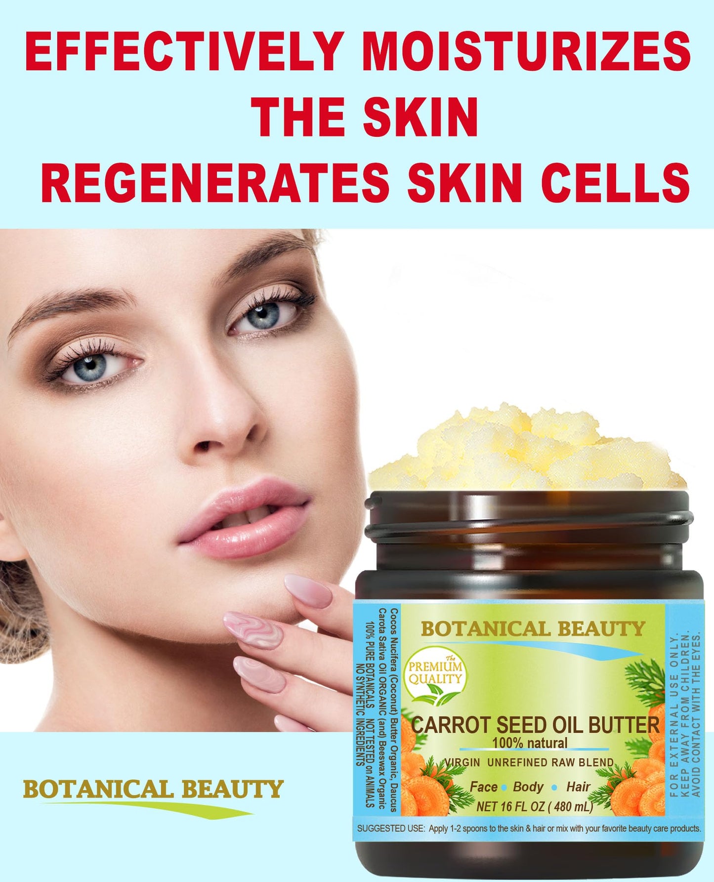Botanical Beauty CARROT SEED OIL BUTTER Pure Natural Virgin Unrefined RAW 4 Fl. Oz.- 120 ml for FACE, SKIN, BODY, DAMAGED HAIR, NAILS. Rich in Beta Carotene, Vitamin E