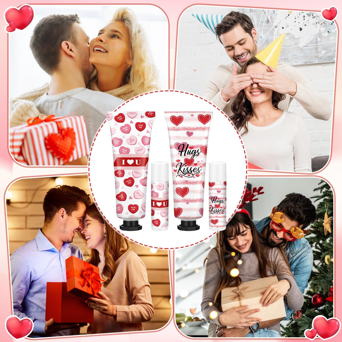 Demissle 6 Sets Bulk Hand Cream & Lip Balm Party Favors for Women – Red Heart Candy Moisturizing Hand Lotion Set, Mother's Day Basket Stuffers Gifts, Teacher & Coworker Appreciation Goodie Bags