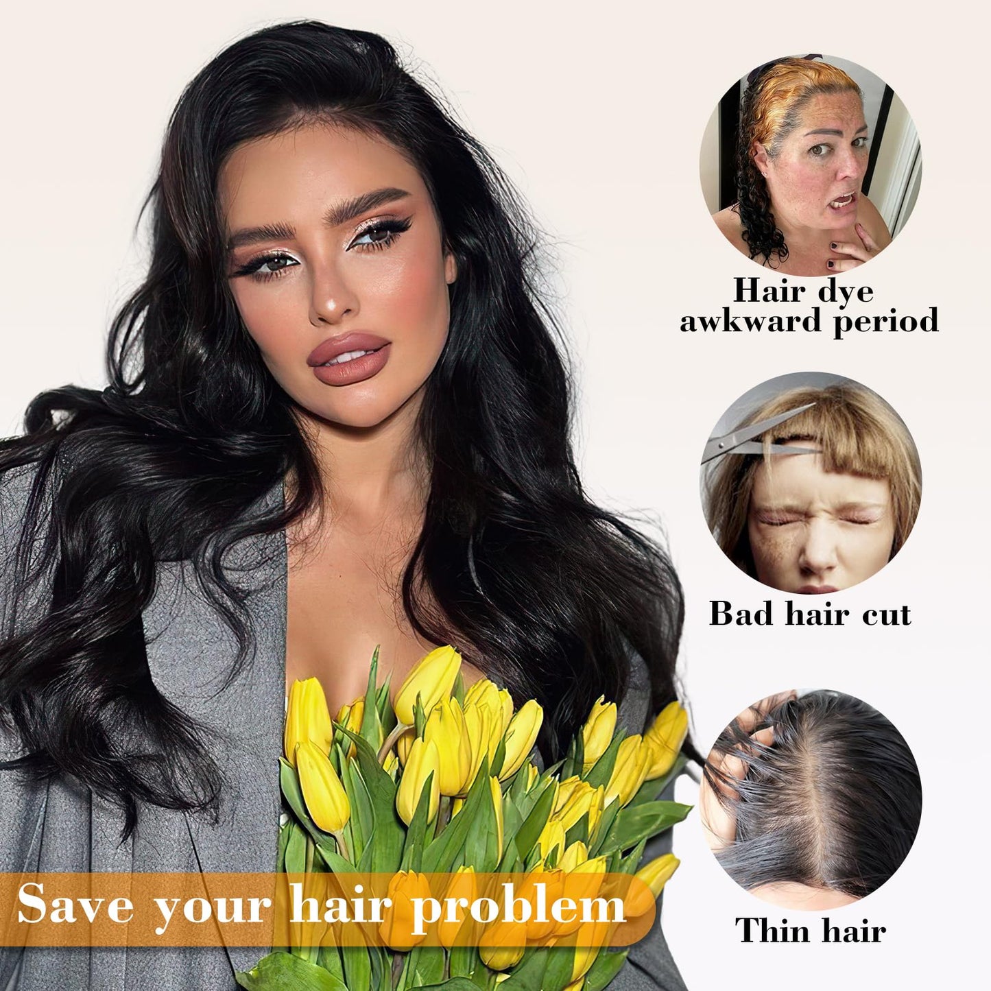 AISI BEAUTY Clip in Hair Extensions 4PCS Long Wavy Hair Extensions Natural Looking Synthetic Hair Extension for Women Daily Party Use(20 Inches,Ash Blonde Mix Light Blonde)