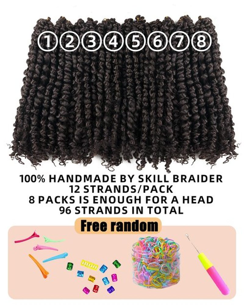 10 Inches 8 Packs Pre Looped Pretwisted Passion Twist Crochet Hair for Black Women and Kids-Light Brown,Soft Hair Extensions Braided by Synthetic Spring Kinky Twist Bohemian Curls(10"-8 Packs,4#)
