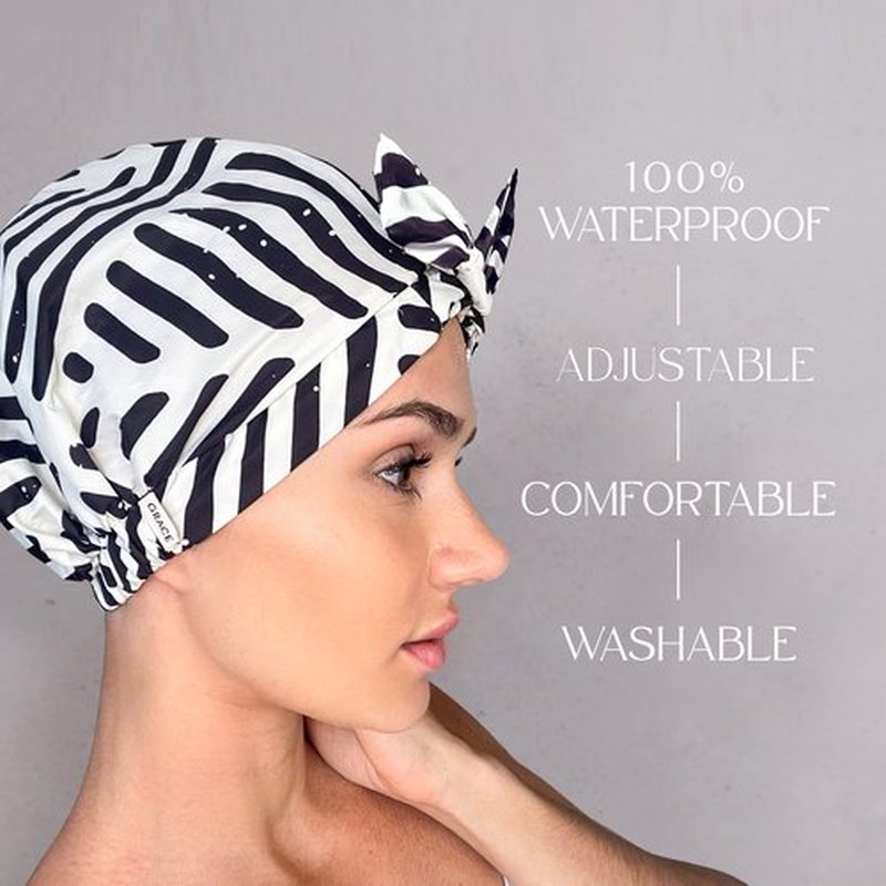 GRACE & COMPANY Luxury Shower Cap For Women - 100% Waterproof, Reusable, Washable & Breathable Shower Caps - Waymaker