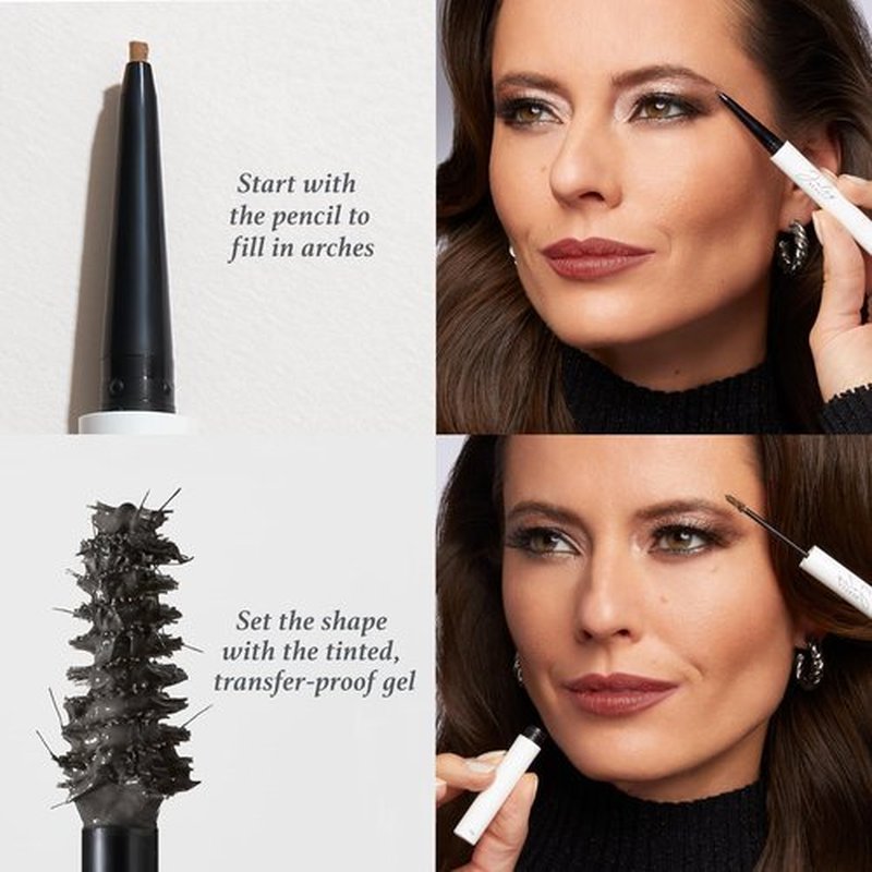 Julep Eyeshadow 101 Crème to Powder Waterproof Eyeshadow Stick, Pearl Shimmer & Brow 101 Waterproof Definer Makeup Eyebrow Pencil and Tinted Gel, Medium Brown