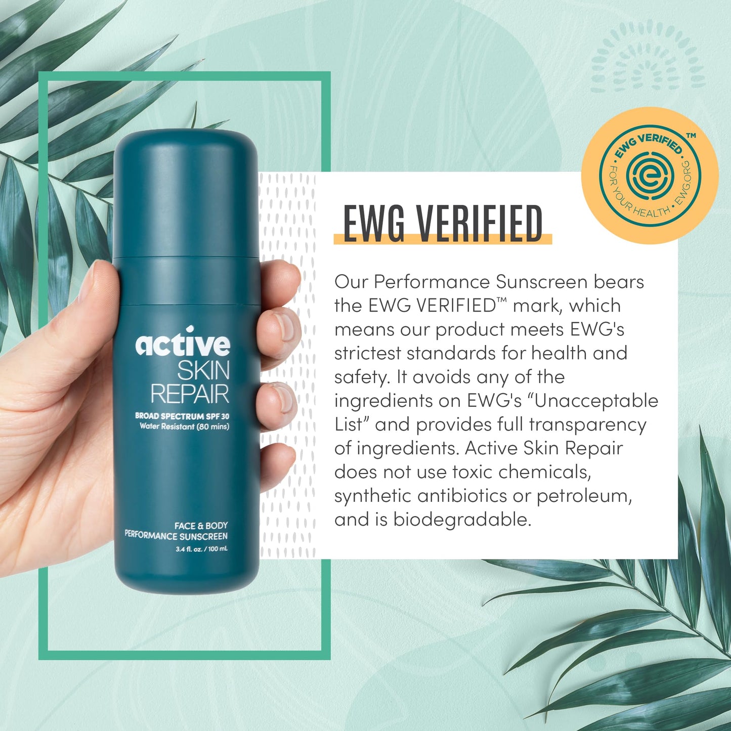 Active Skin Repair SPF 30 Performance Water-Resistant Sunscreen for Face & Body, Reef-Safe and EWG Verified, Hydrating Broad Spectrum Sunscreen Body Lotion, 3.4 fl oz