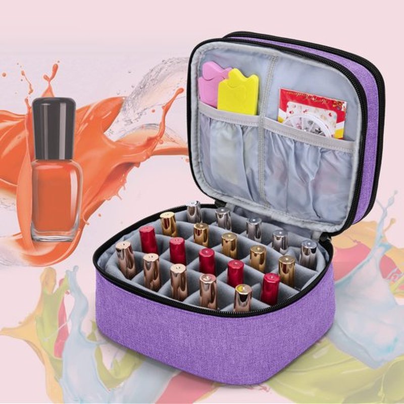 LUXJA Nail Polish Carrying Case - Holds 20 Bottles (15ml - 0.5 fl.oz), Double-layer Organizer for Nail Polish and Manicure Set, Purple