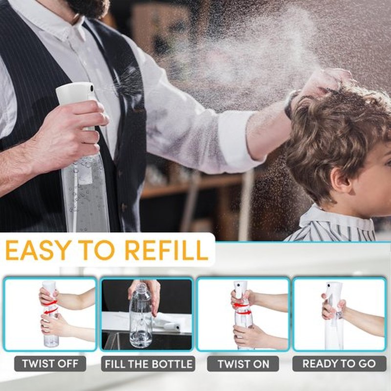 Hula Home Spray Bottle for Hair (20oz/590ml) - Powered by Flairosol® Spray Technology - Continuous Ultra Fine Mist Sprayer – For Hairstyling, Cleaning, Salons, Plants, Essential Oil & More - White