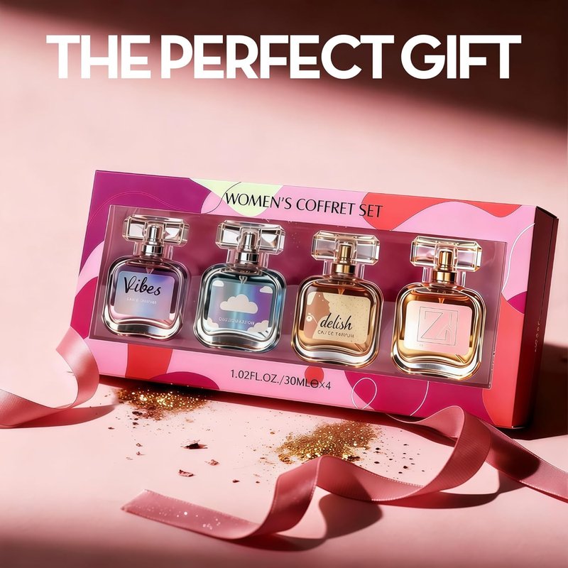 Premium Women's Cologne-Style Perfume Set - 4 x 30ml Eau de Parfum Collection | Vibes Euphoria, Soft Cloud, Elixir & Delish
