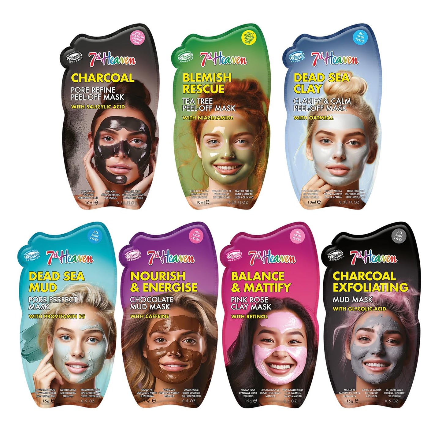 7th Heaven Mixed Core Cello (Amazon) - Face mask set with Salicylic Acid, Vitamin C, Hyaluronic Acid, Tea Tree and Vitamin E