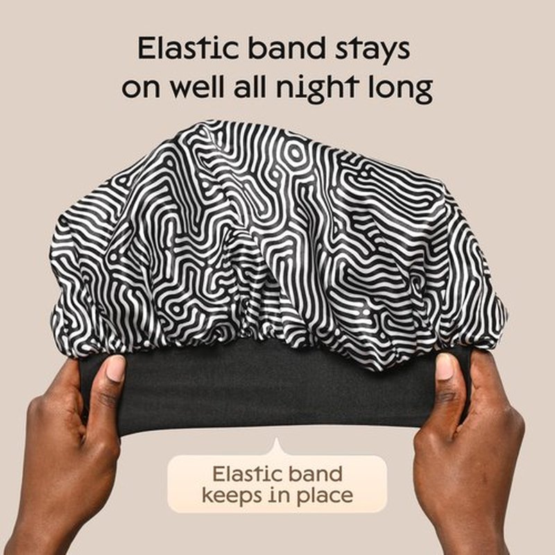 Niagara Satin Bonnet Men - Black & White Bonnet for Sleeping Men - Reversible Night Cap - Mens Bonnet for Curly Hair - Large Bonnet with Double Layer