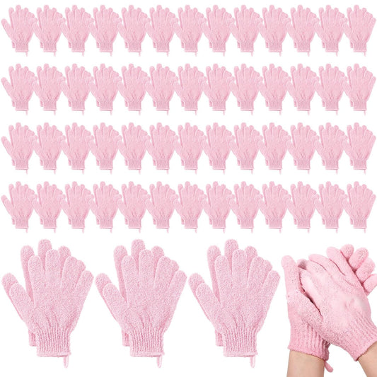 Exfoliating Shower Gloves - 104 Pcs Body Scrubber Set for Men & Women | Pink with Hanging Loop