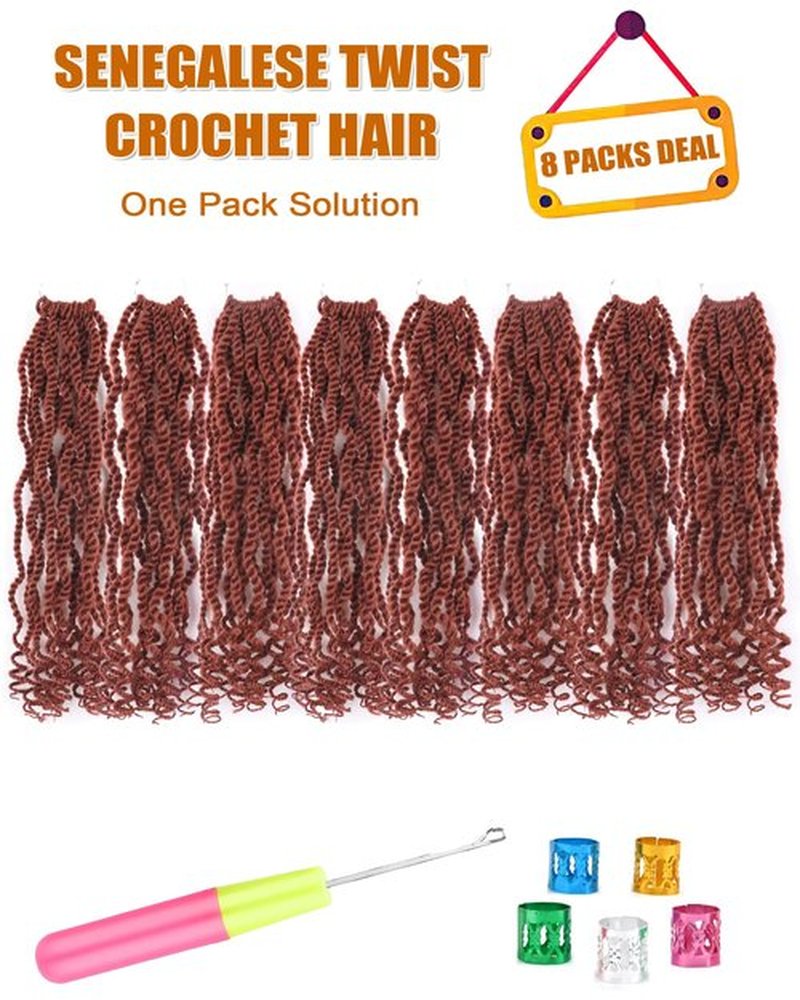 Ginger Crochet Hair Senegalese Twist Hair 12 Inch Short Crochet Hair Pre Looped Kinky Twists Crochet Braids 8 Packs Pre Twisted Crochet Braiding Hair（12 Inch,350）