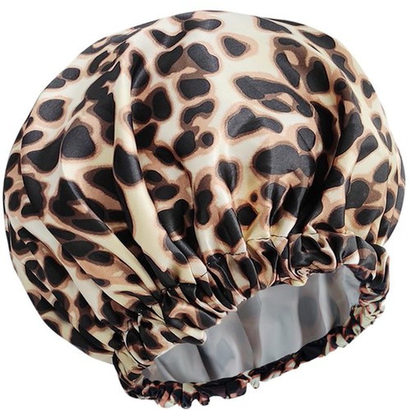 Reusable Shower Cap for Women, Large Waterproof Shower Bonnet Washable Elastic Band Bath Hair Hat for Long Hair, Braids(Leopard)