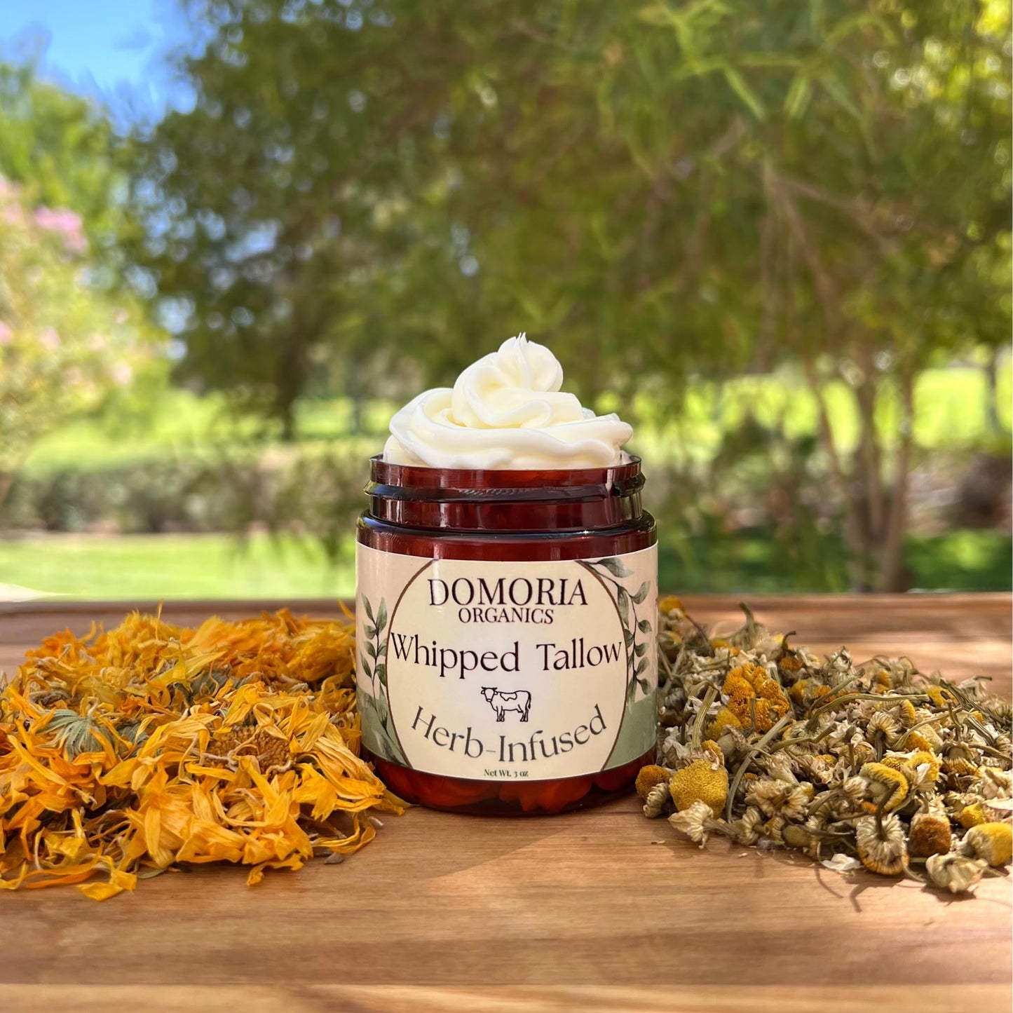Domoria Organics 100% Grass-Fed Tallow Balm - Herb-Infused Chamomile & Calendula Moisturizer for Men, Women, Baby, Psoriasis, Eczema, Dry Sensitive Skin - Unscented