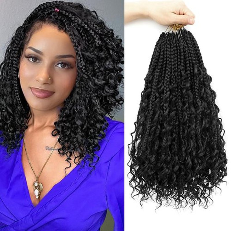 Boho Box Braids Crochet Hair 8 Packs Boho Crochet Braids Pre Looped 1B Goddess Box Braids Crochet Hair for Black Women 14 Inch Boho Braids Crochet Hair Extension