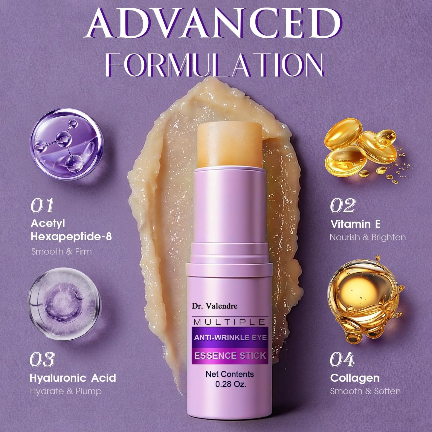 Eye Balm Stick for Anti-Wrinkle & Tightening with Hexapeptide, Hyaluronic Acid, Collagen & Vitamin E – Nourishing & Hydrating Balm for Fine Lines, Dryness, and Smooth Under-Eye Skin – For Daily Use
