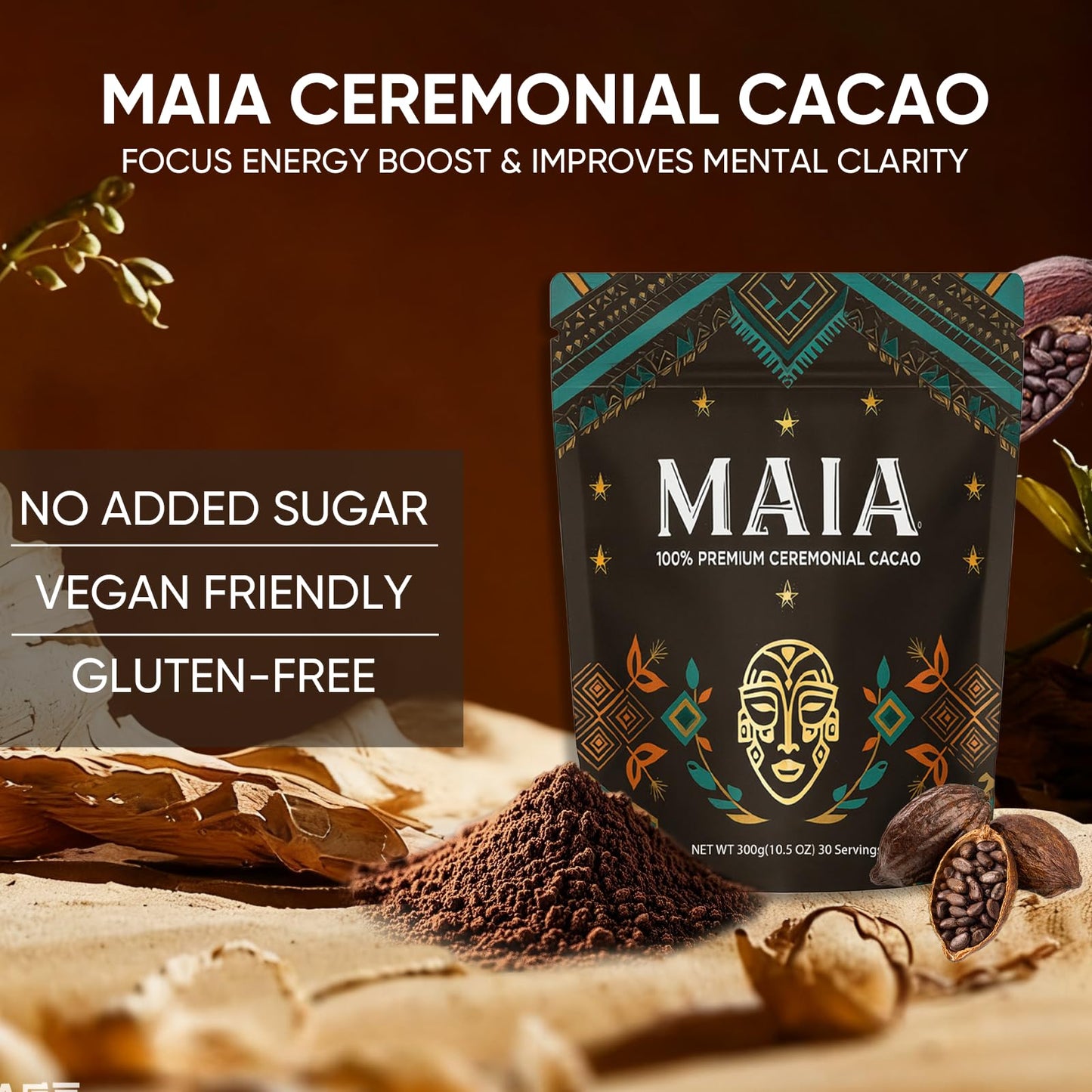 Maia Ceremonial Cacao, with Flavanol, nattokinase, Theobromine, Magnesium and Natural Flavonoids Blend, Supports Circulation, Arterial Health & Cardiovascular Wellness Zero Sugar 100% Pure and Natural