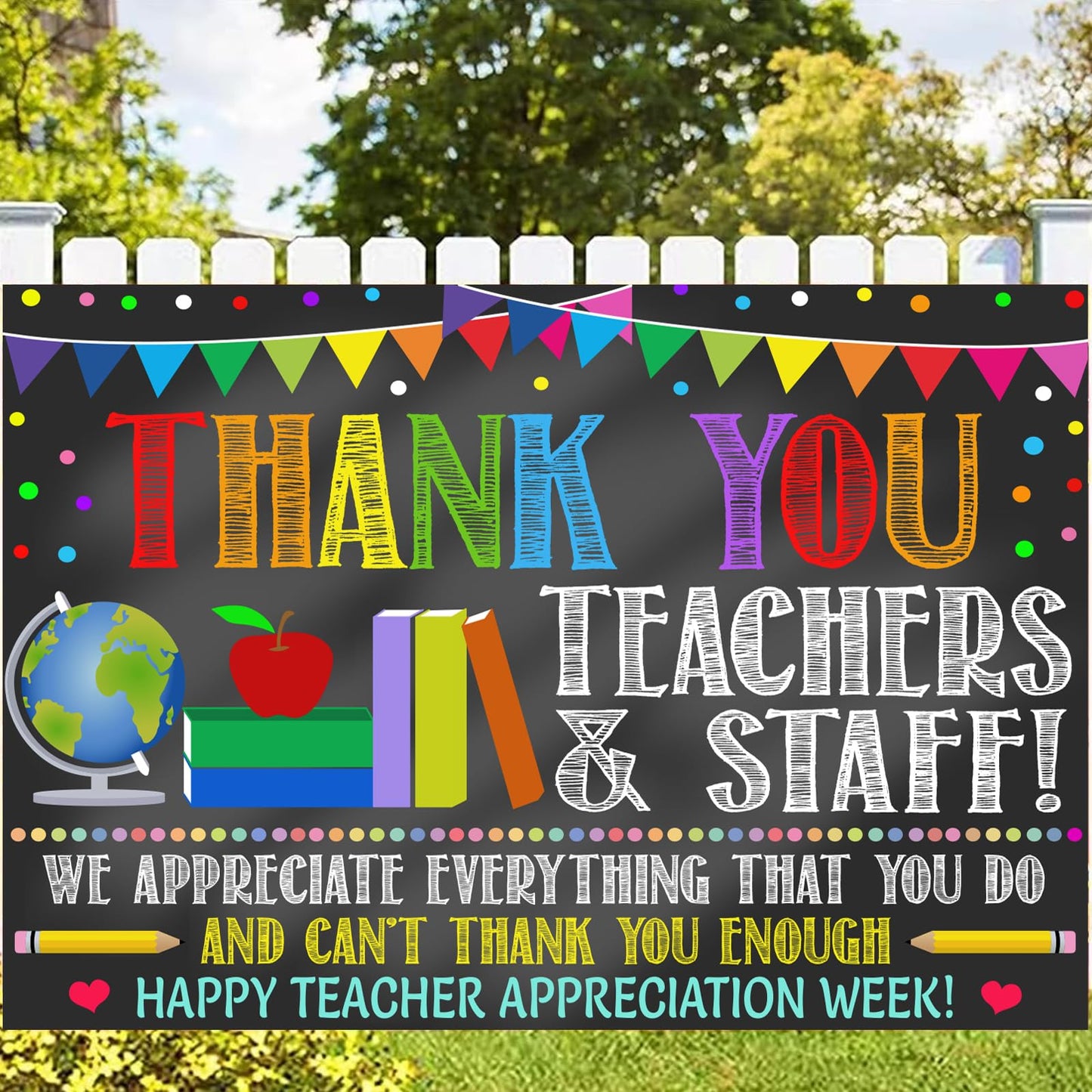 Thank You Teachers Teacher Appreciation Week Backdrop Banner Decorations, Teachers Staffs Appreciation Week 2025 Banner Background Decorations
