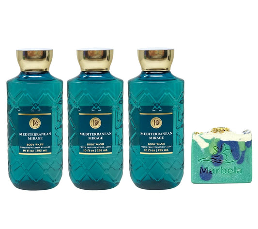 Mediterranean Mirage Body Wash Bundle - 3 Full-Size Bottles with Aloe Vera Soap