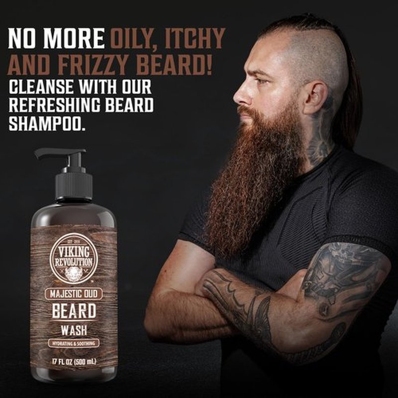 Viking Revolution Beard Wash and Beard Conditioner for Men with Argan Oil and Jojoba Oil - Beard Softener and Strengthener Beard Care Beard Shampoo and Conditioner with Beard Oil (17oz, Majestic Oud)