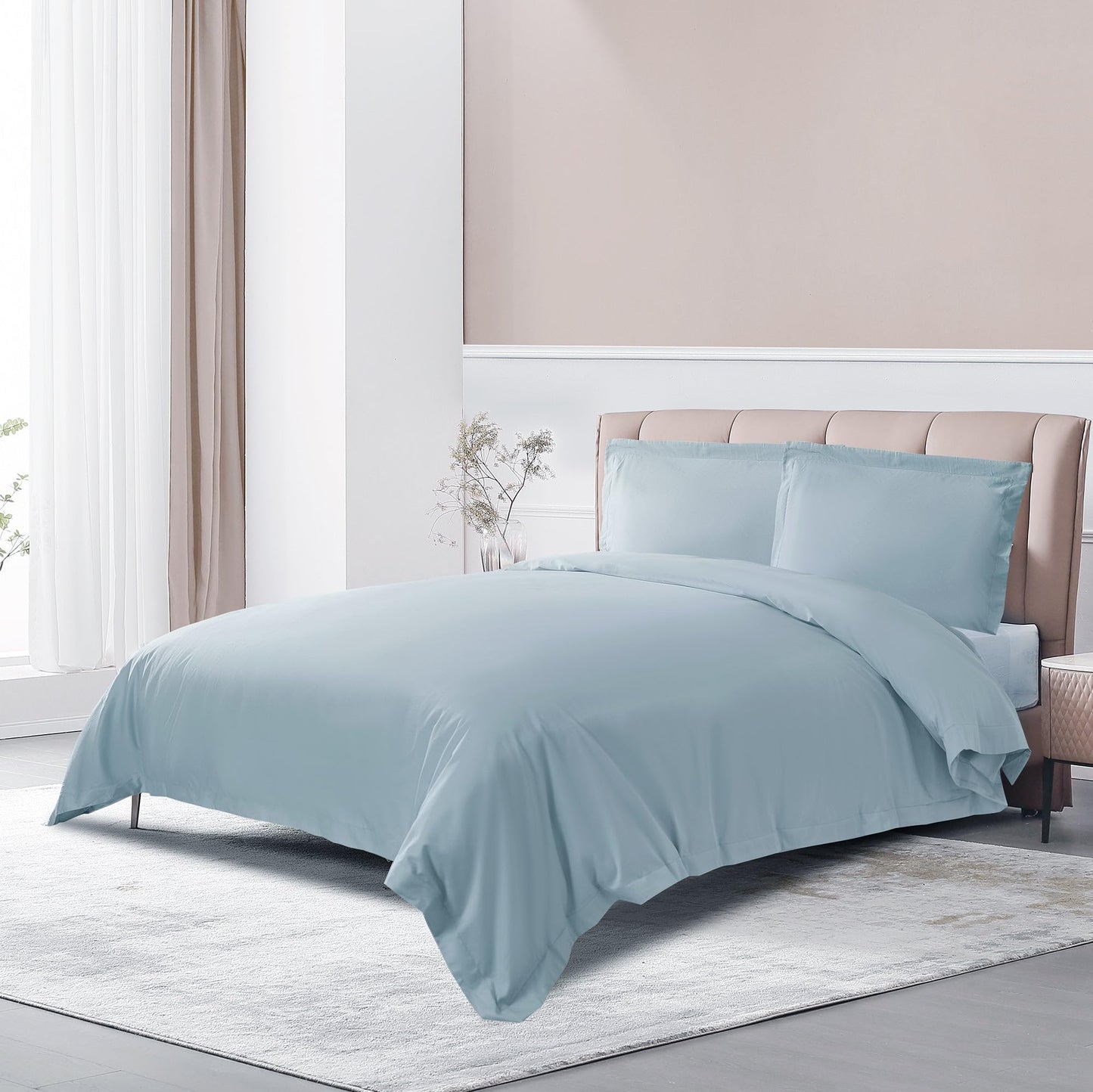 THE COTTON & SILK® 100% Luxury Long-Staple Cotton Duvet Cover - Soft & Breathable - Include 1 Duvet Cover with Corner Ties & Hidden Zipper - Misty Blue, Twin XL