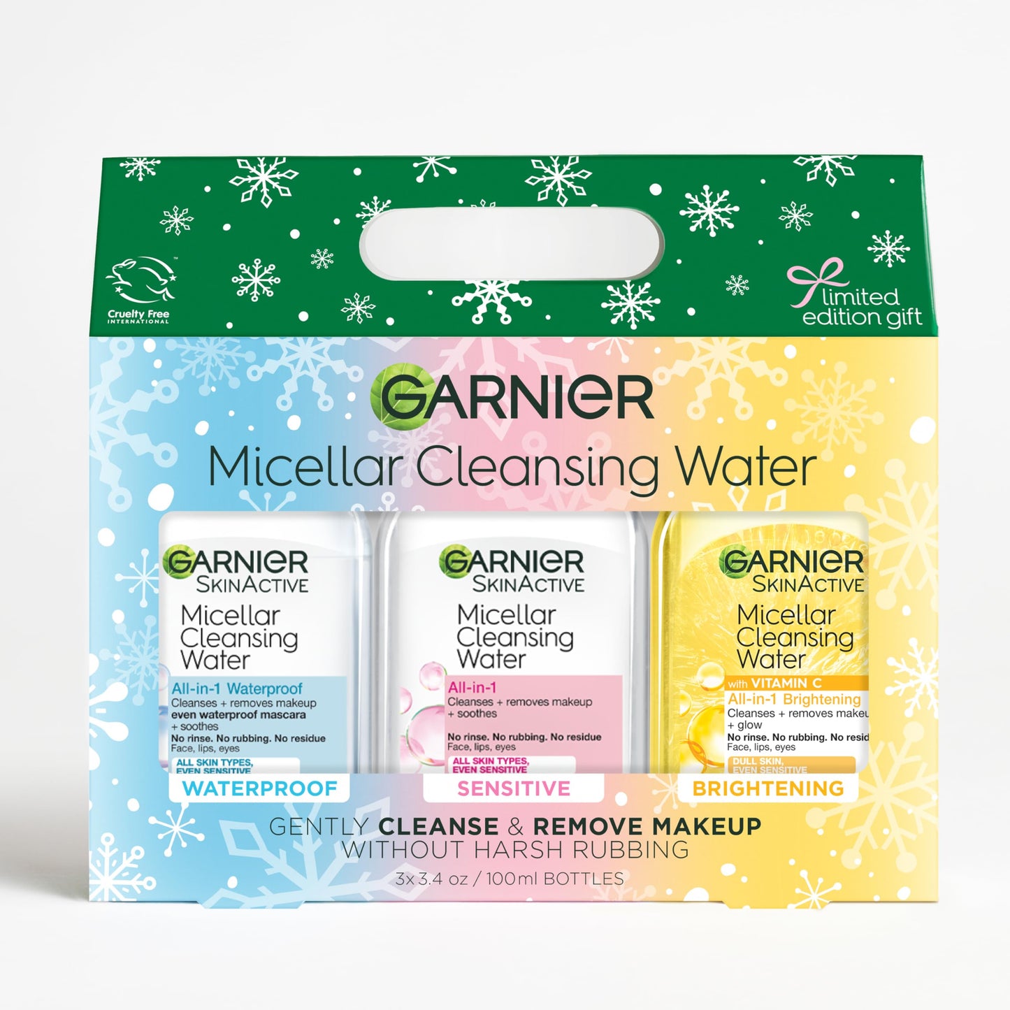 Garnier SkinActive Micellar Holiday Skincare Gift Set, Includes 3 Travel Size Micellar Water Formulas, Includes 100ml Original, Waterproof and Vitamin C Formulas, 1 Kit