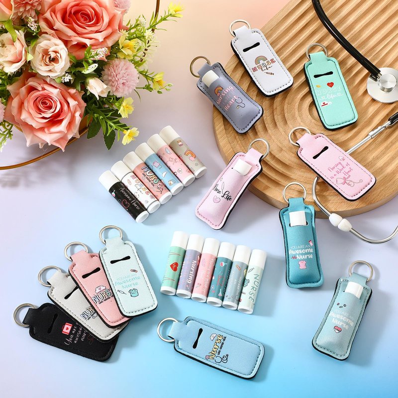 Loopeer 24 Set Nurse Week Gifts Nurse Appreciation Gifts Bulk Lip Balm with Lip Balm Holder Keychain for Nursing Inspirational RN CNA Women Staff Team Workers Employee Staff Recognition Favors